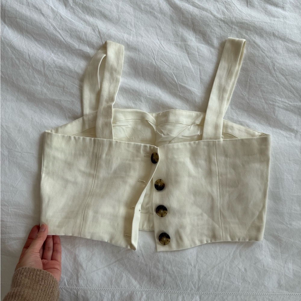 Wilfred Cream Button-Front Bustier Crop Top with Wide Straps